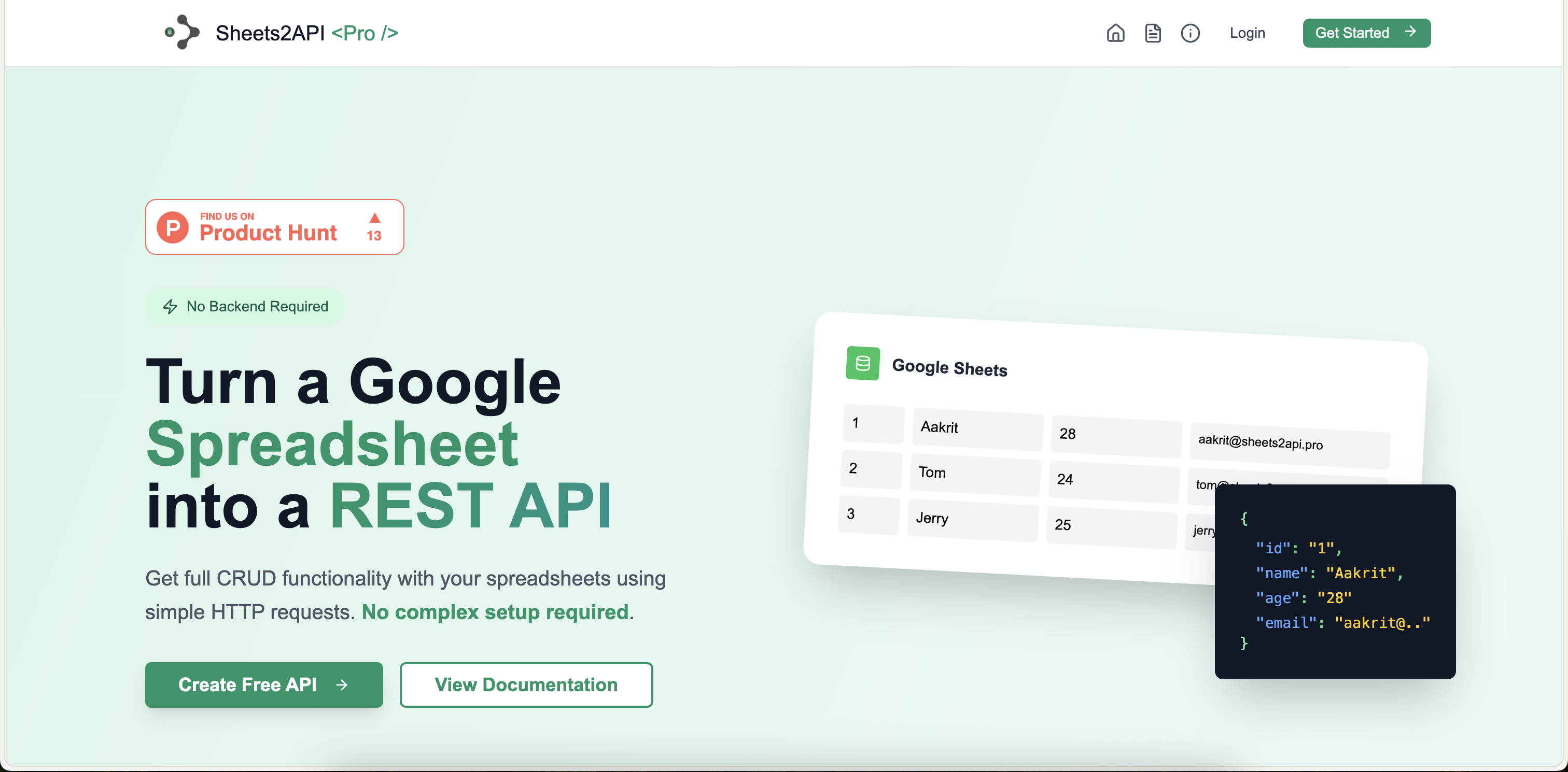 Sheets2API screenshot